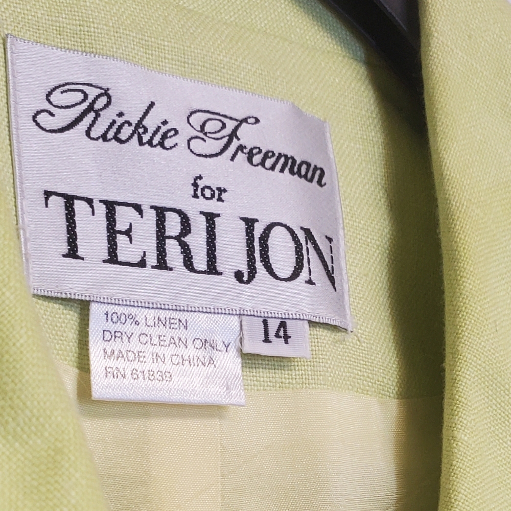 Vintage Rickie Freeman for Teri Jon Lime Green Linen Dress Size 14 - Picture 2 of 6
